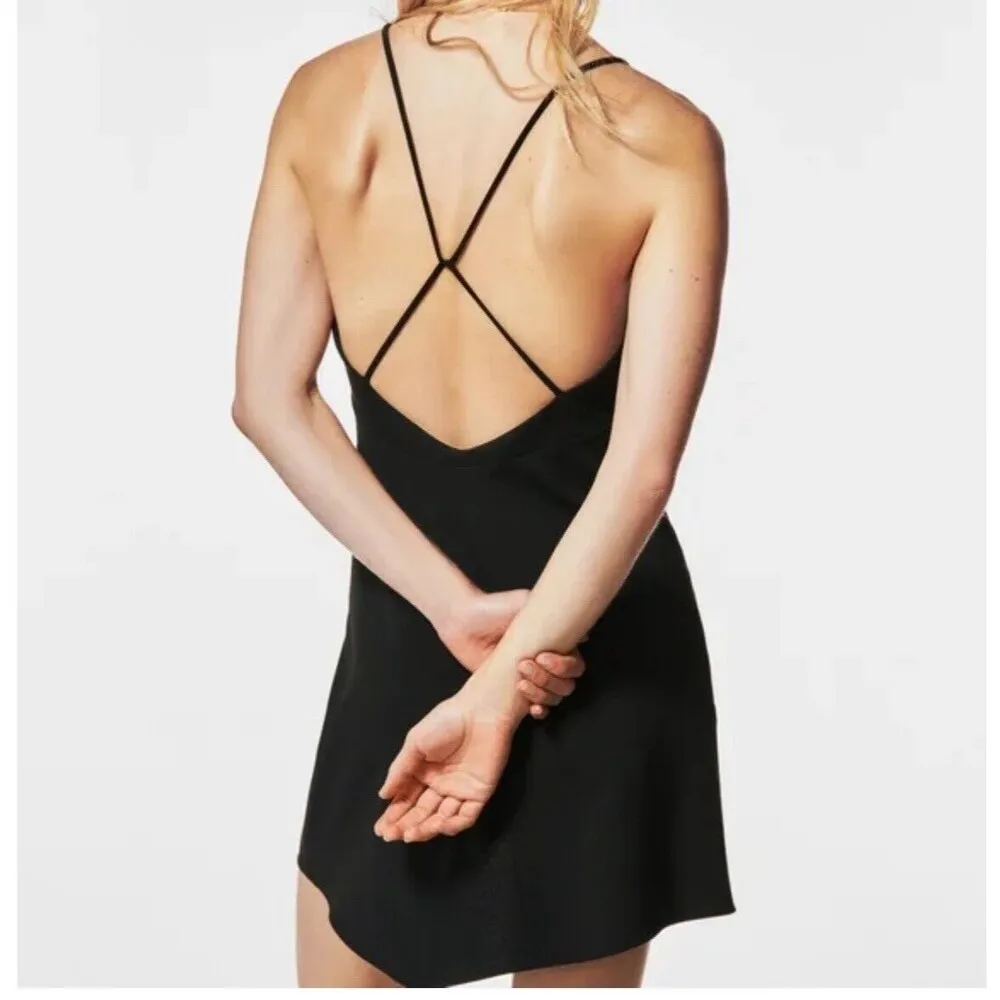 ZARA Crossover Surplice Neckline Strappy Mini Dress in Black Size L - Image 2