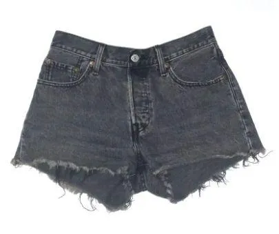 Levi's 501 Premium Button Fly Cut Off Denim Shorts-Size 25-Faded Black-Raw Hem - Image 1