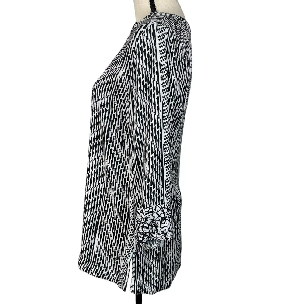 Soft Surroundings Small Ravello Tunic Top Abstract 3/4 Sleeve V-Neck Side Slits - Image 6