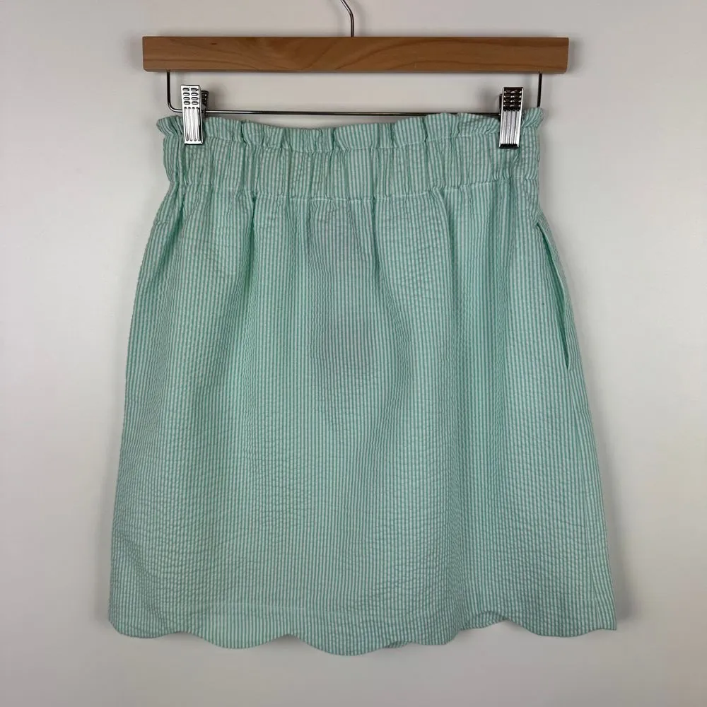 NWT Lauren James Seersucker Skirt Sz S Scalloped Hem Mint Stripe Pockets Preppy‎ - Image 5
