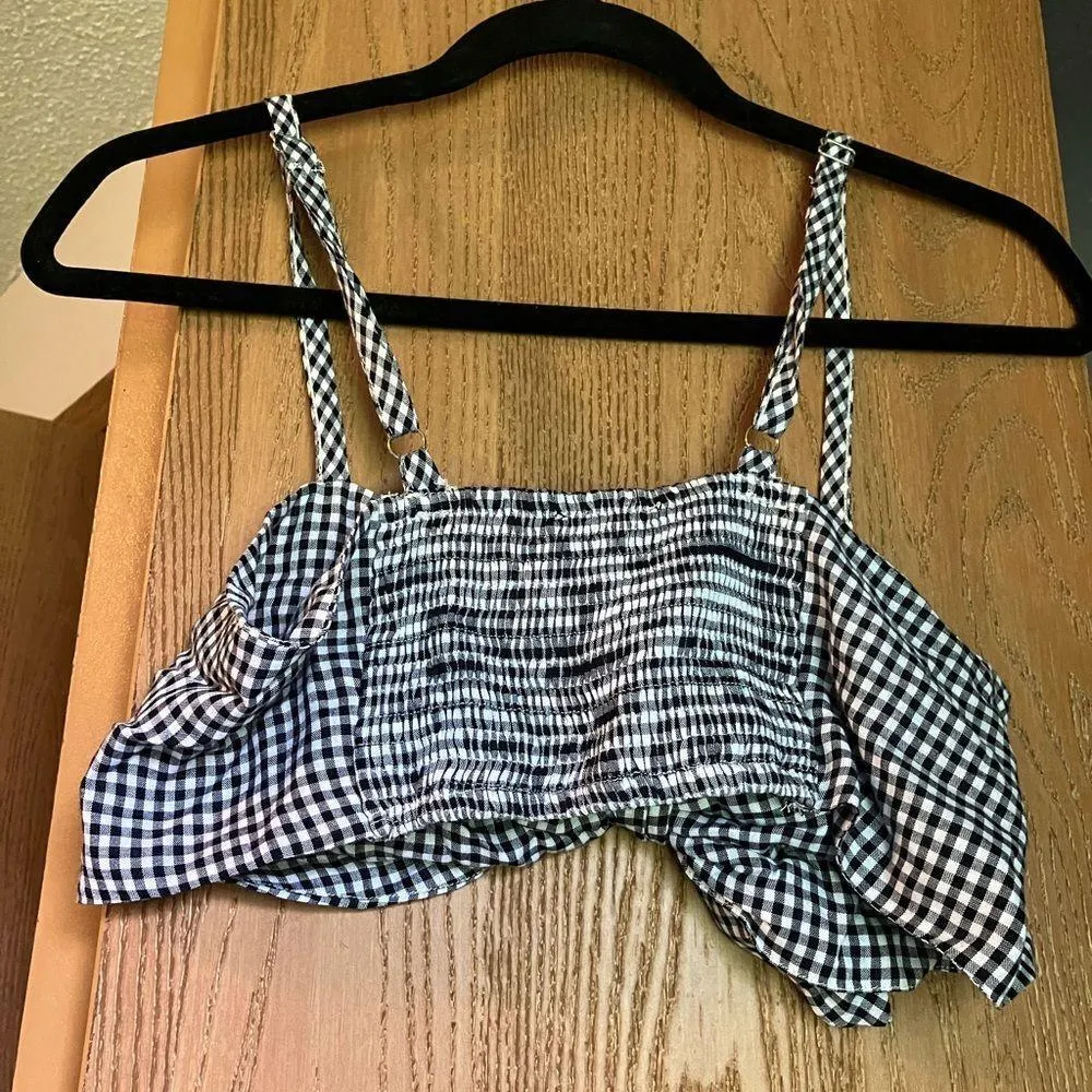 Black and white checkered bralette tie front with straps size large - Image 3