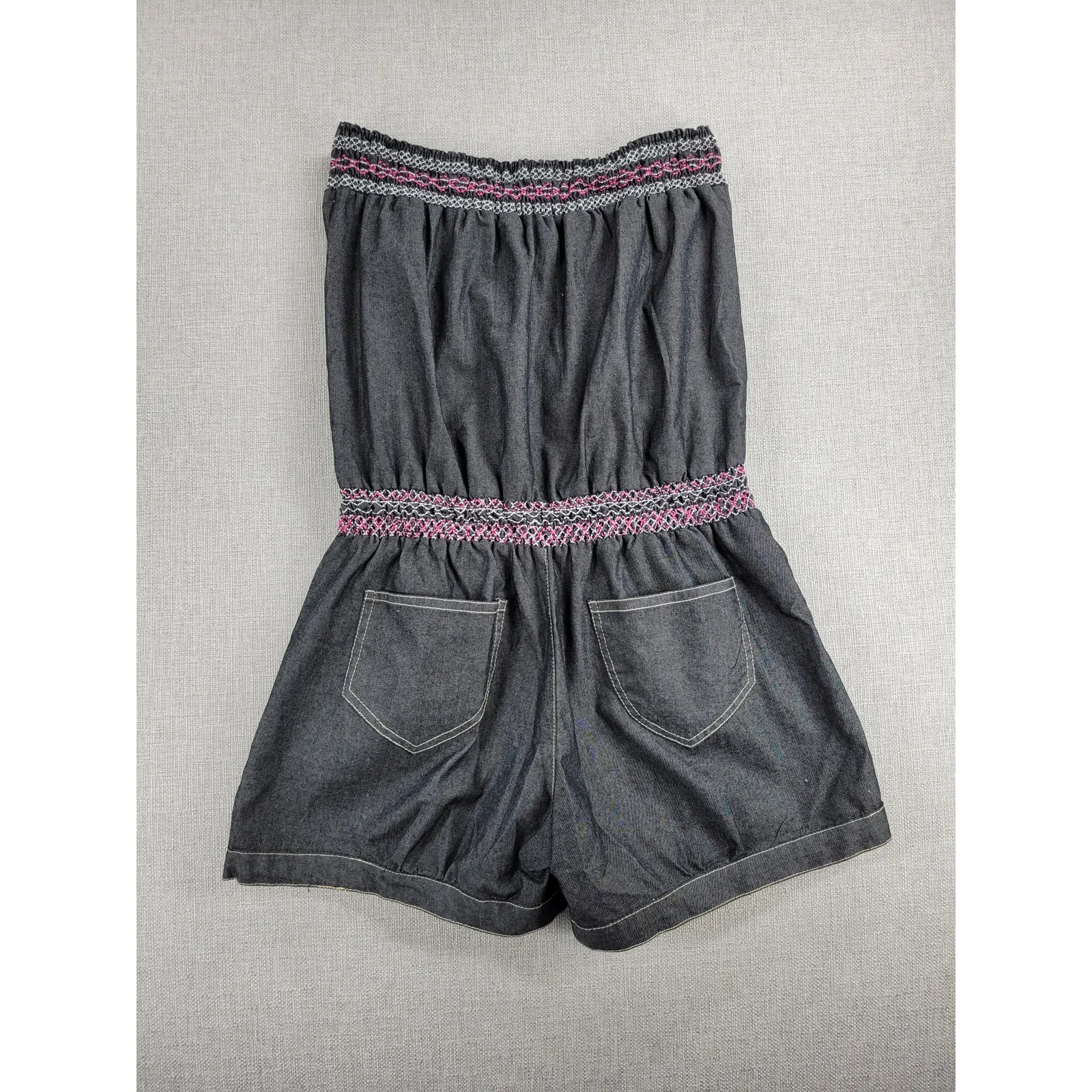 Zawary Womens Romper Shorts Size L Gray‎ Tribal Embroidered Strapless Casual Gray Size L - Image 3