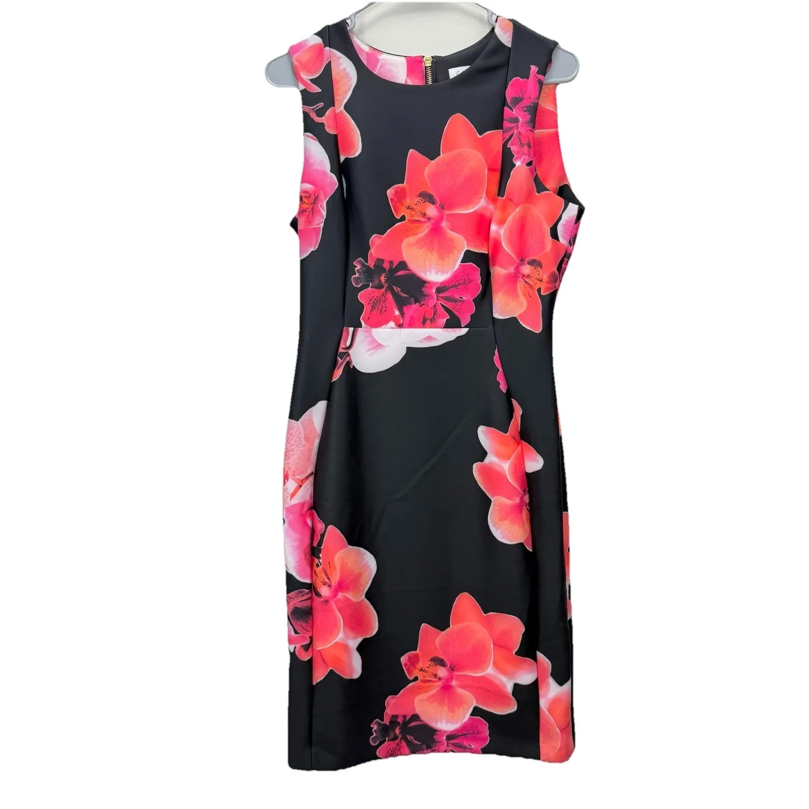 NWT Calvin Klein Coral Floral Scuba Knit Stretch Sleeveless Sheath Dress Size 10 - Image 4