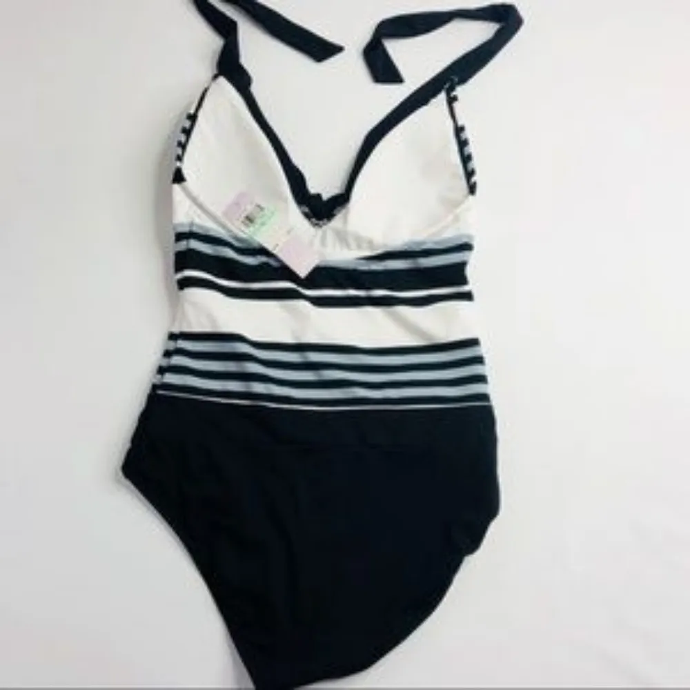 JAG Striped One Piece‎ Halter Swimsuit NEW White Size 8 - Image 3