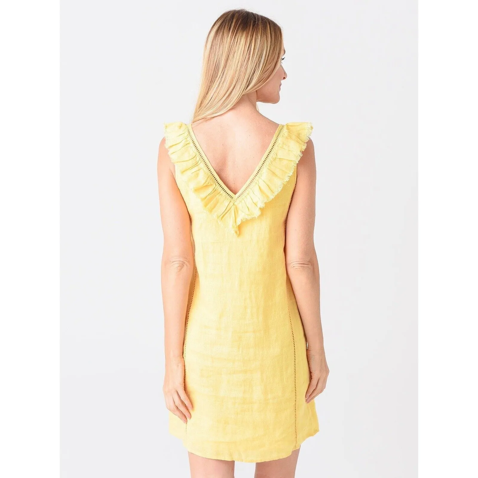 Faherty Ellis Sleeveless Ruffle Yellow Linen Shift Mini Dress Size Small EUC!!! - Image 3