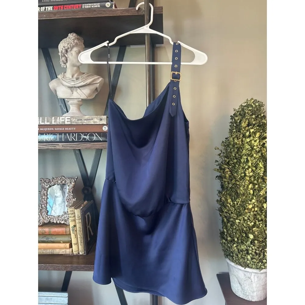 SER.O.YA Davina Satin One Shoulder Mini Dress Navy Womens Size Small Blue - Image 5