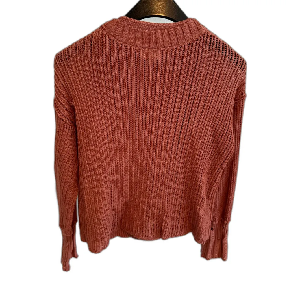 BKE | Pointelle Tank & Cardigan Sweater Set Distressed in Deep Peach Size Medium - Image 7