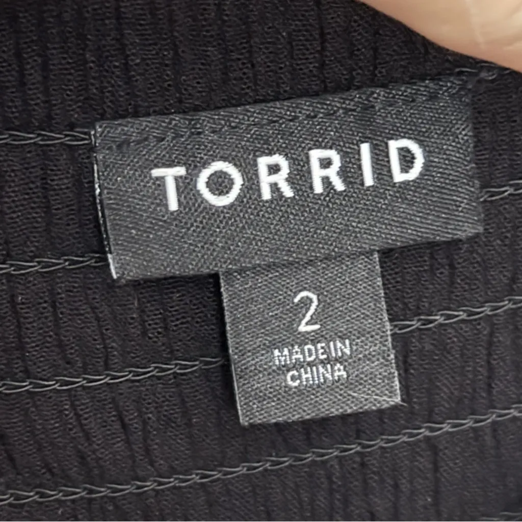 Torrid Top Tunic Babydoll Crinkle Gauze Embroidered Tiered Sweetheart Neck Black - Image 9