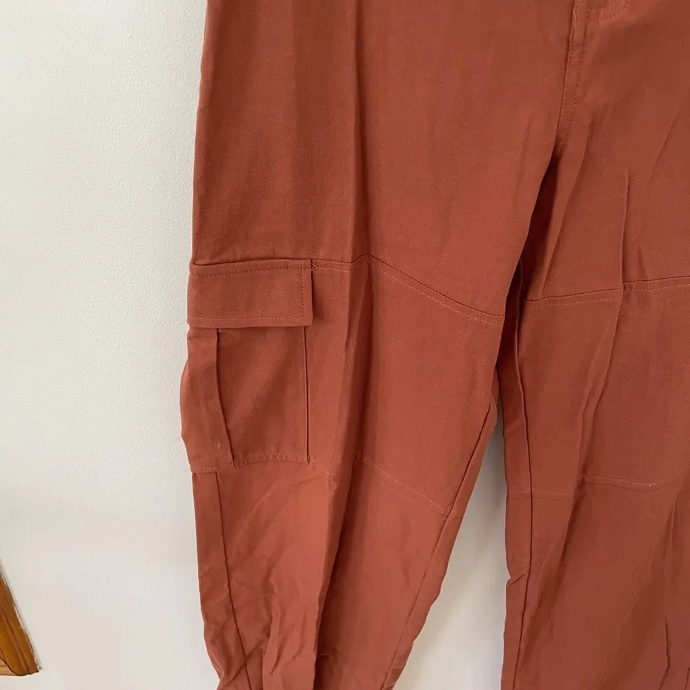Good Luck Gem linen blend burnt Orange wide leg cropped pants large NWT - Image 2