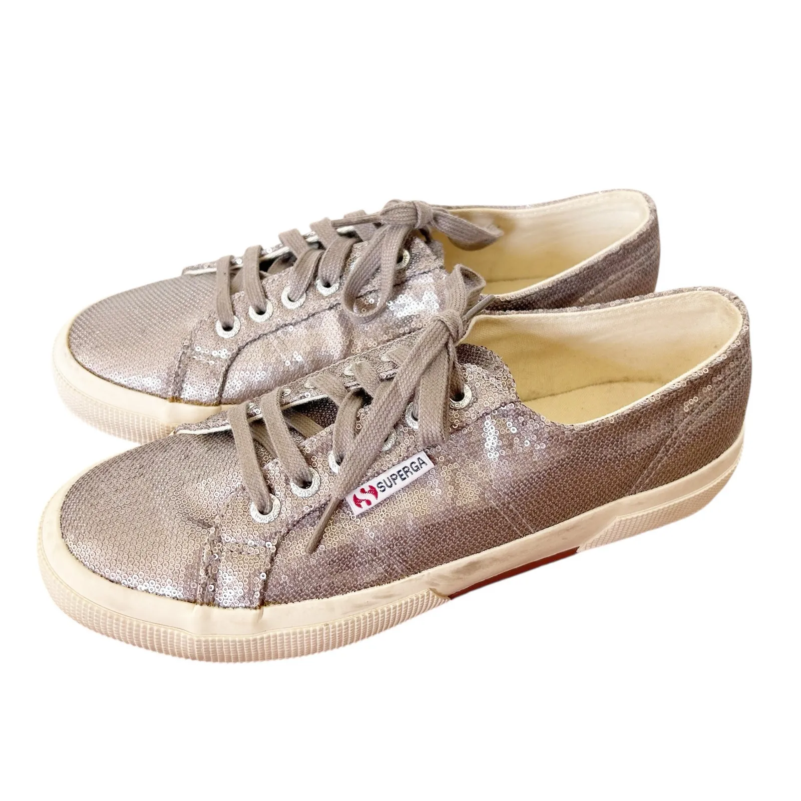 Superga  Silver Metallic Sequin Platform Sneakers Sz 9 - Image 4
