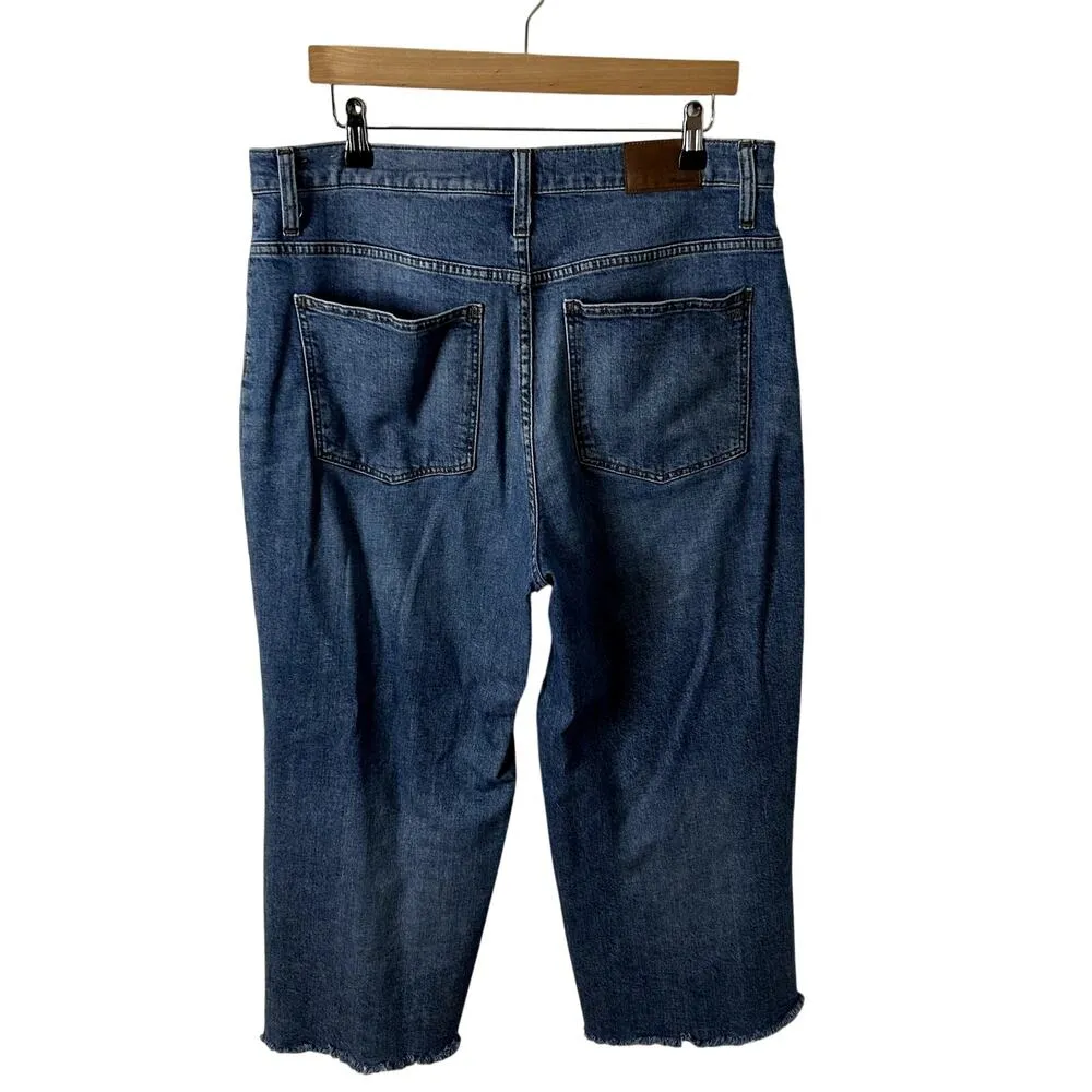 Madewell Wide Leg Crop Jeans Womens Size 32 Blue Raw Hem Front Pocket - Image 4