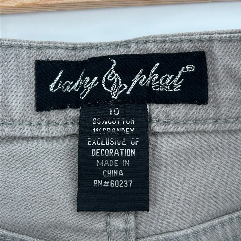 Baby Phat Gray Denim Shorts Women’s Size 10 Stretch Low Rise Embroidered - Image 2