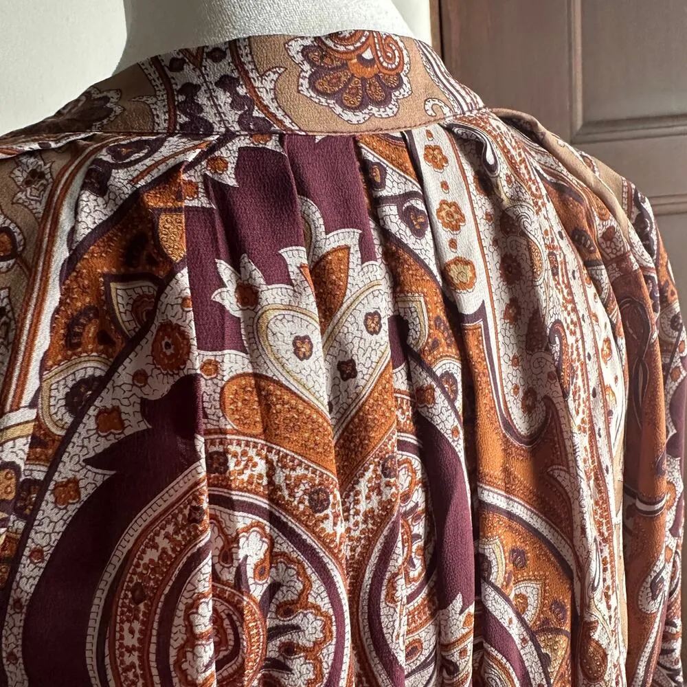 PLENTY by Tracy Reese | Boho Silk Brown Paisley Midi Dress | Size Extra Small - Image 7