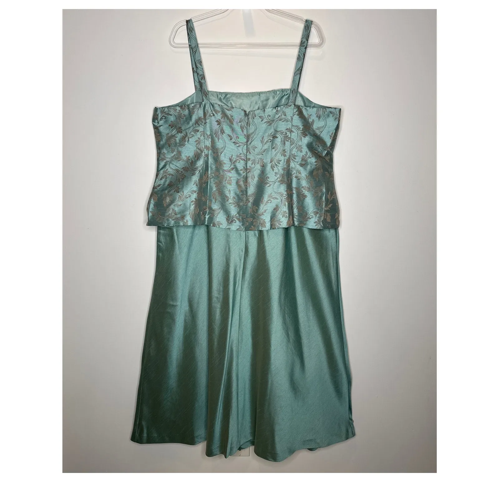 2000s R&M Richards seafoam brocade jacket & satin dress set size 18 - Image 7