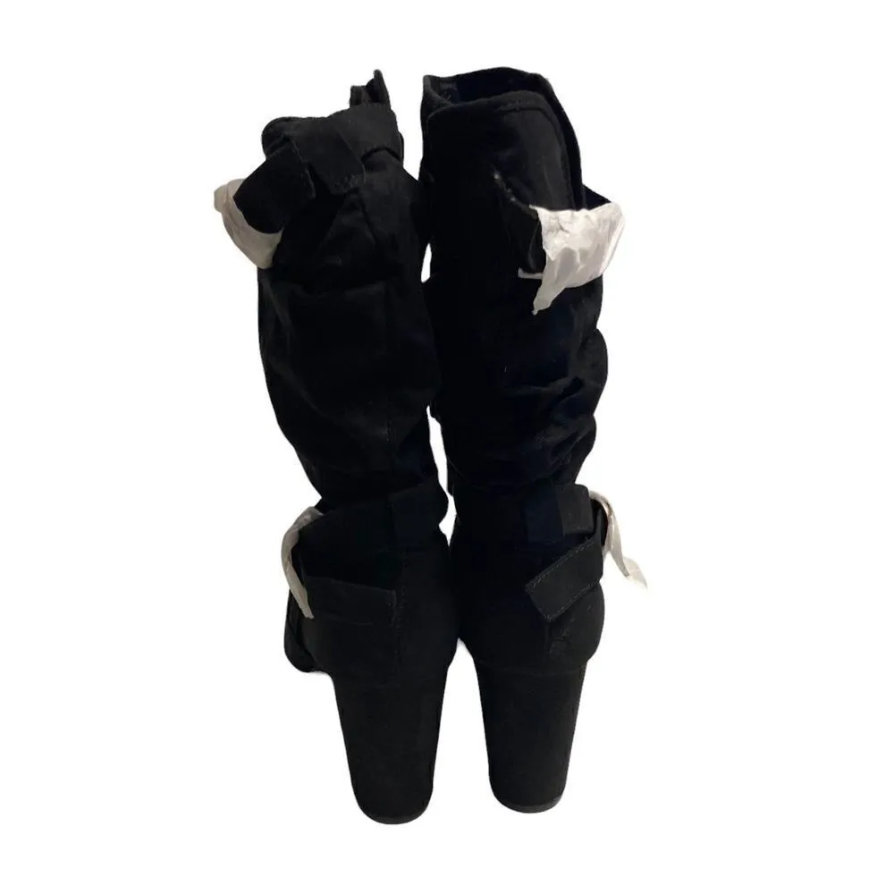 BAMBOO Black Heeled Slouch Faux Suede Boots Size 10 Daystar-01S New Without Tag - Image 3