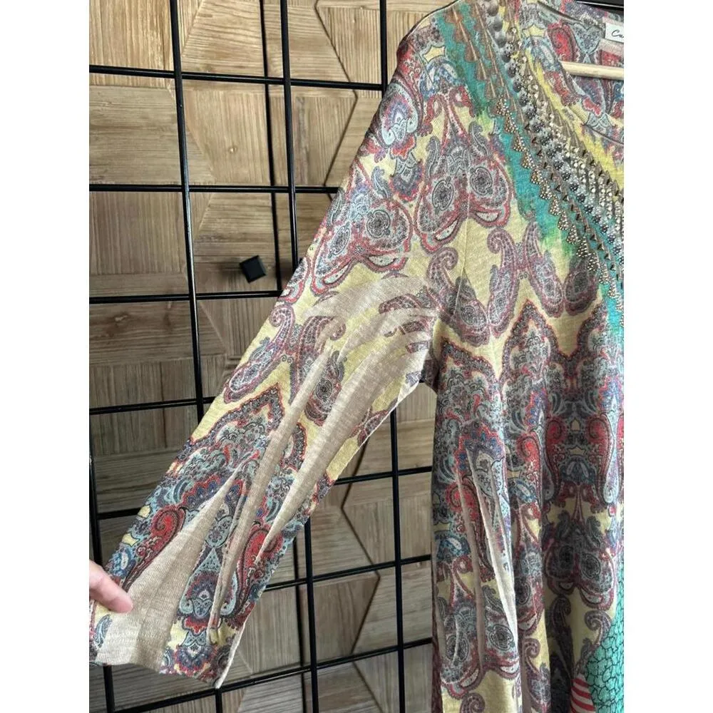 Cactus Womens Tunic Top Medium Multicolor 3/4 Sleeve Pullover Boho Orange - Image 4