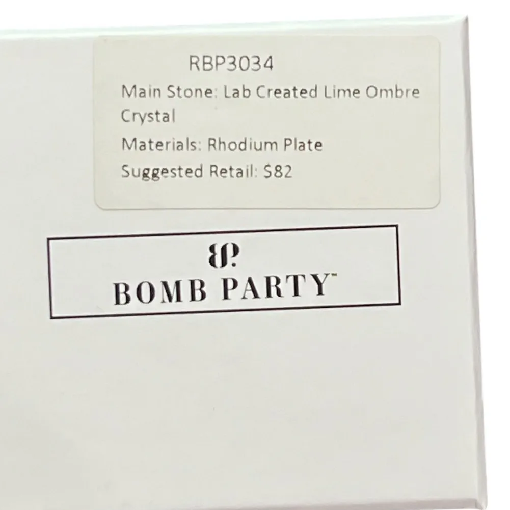 Bomb Party Earrings Womens Lime Ombre Crystal Rhodium Floral Stud Sparkle NEW Green - Image 7