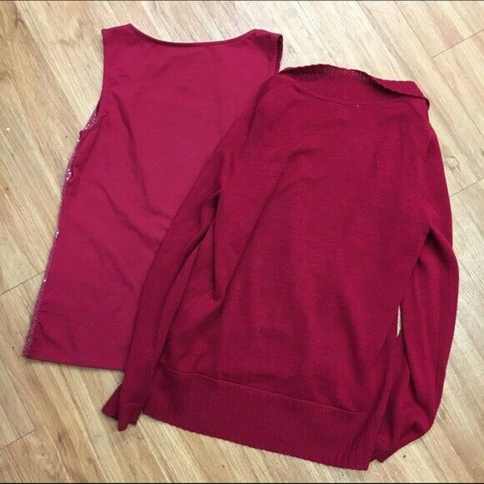 Coldwater Creek Jewel Tone Red Sequined Tank Cardigan‎ Set XS 4-6 - Image 4