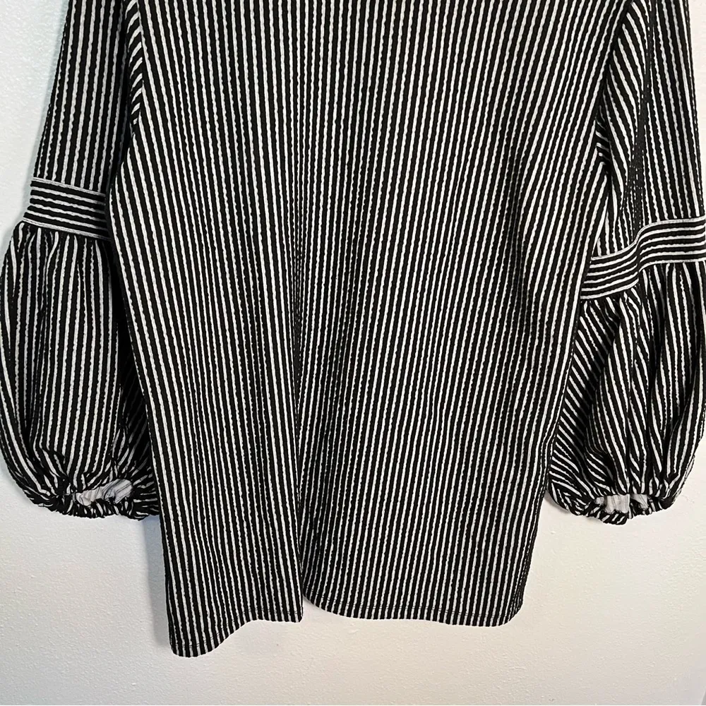 Max Studio Striped 3/4 Sleeve Tunic Top Black Ivory - Image 7
