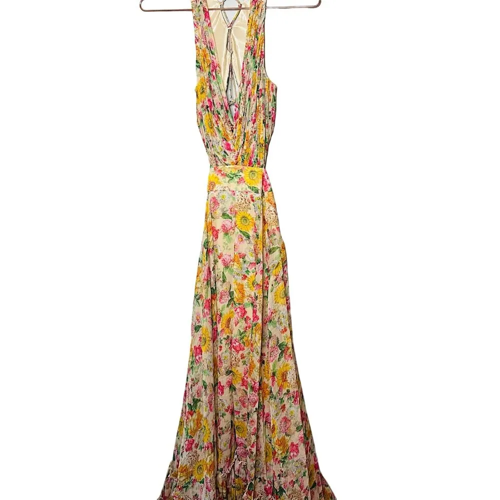 Mac Duggal 9174 Long Formal Multicolored Floral Print Chiffon Gown Dress Size 10 - Image 5