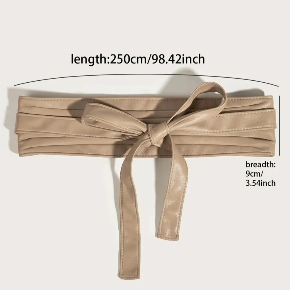 Fashion Lace Up Front Design Wide Belt, Casual Streetwear PU Leather Waist Sash Tan - Image 2