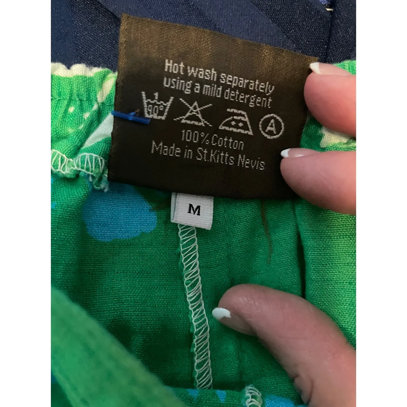 Caribelle Batik St Kitts Nevis Floral Green Pants Elastic Waist Medium - Image 4