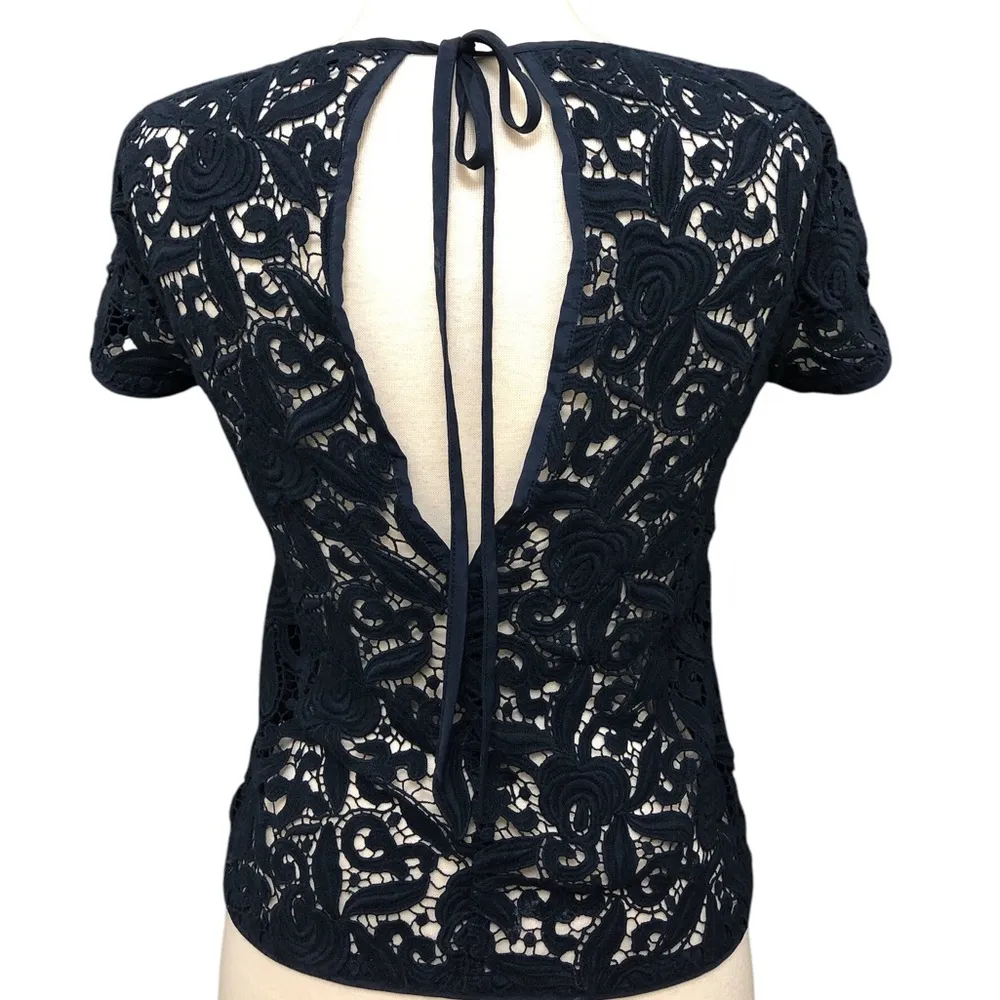 Juicy Couture Navy Guipuere Lace Short Sleeve Top - Image 4