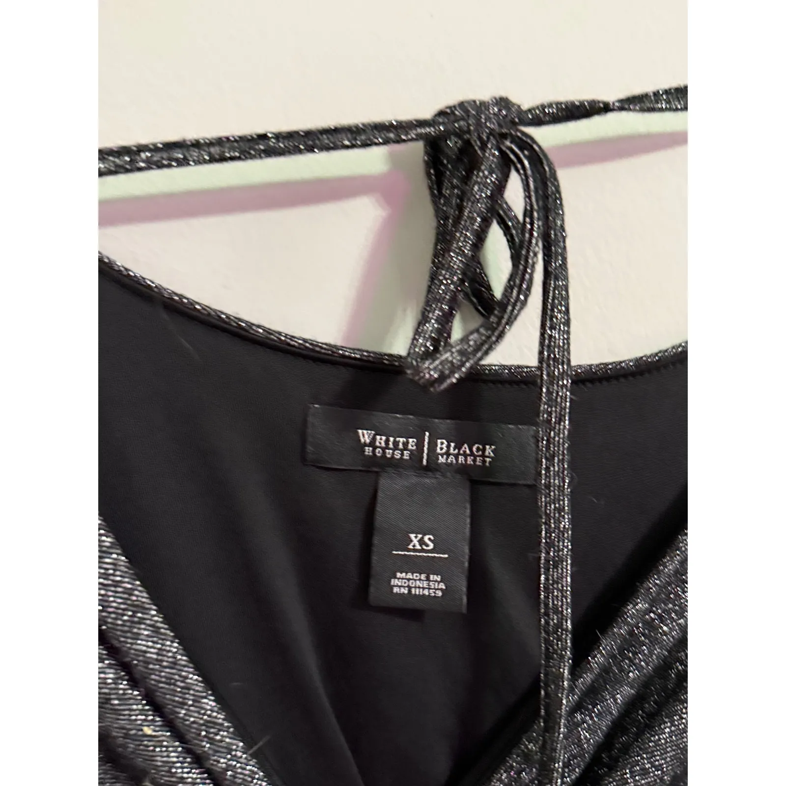 White House Black Market Metallic Sparkle Ruched Dolman‎ Sleeve Mini Dress XS - Image 3