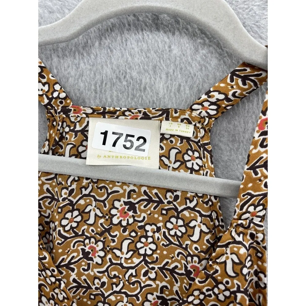 Maeve Anthropologie Women's Blouse Floral Button Down Size 2 Brown Relaxed - Image 6