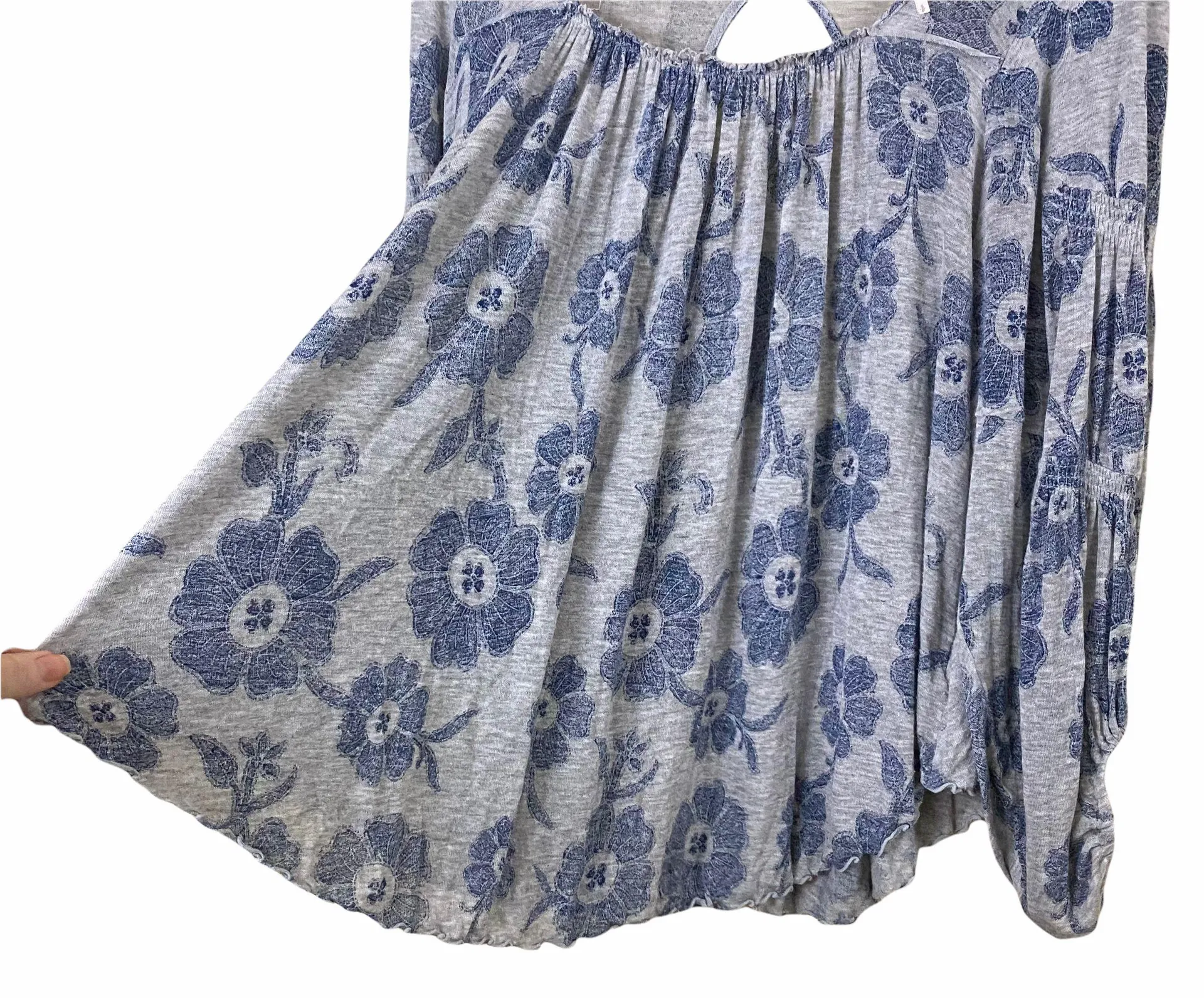 Blue Grey Floral Boho Peasant Top - Image 4