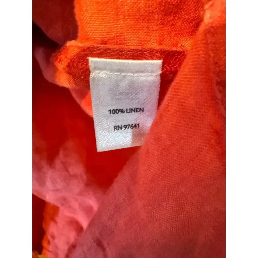 J.jill XL Coral 100% Linen button front long sleeve shirt missing 1 cuff button Red - Image 7