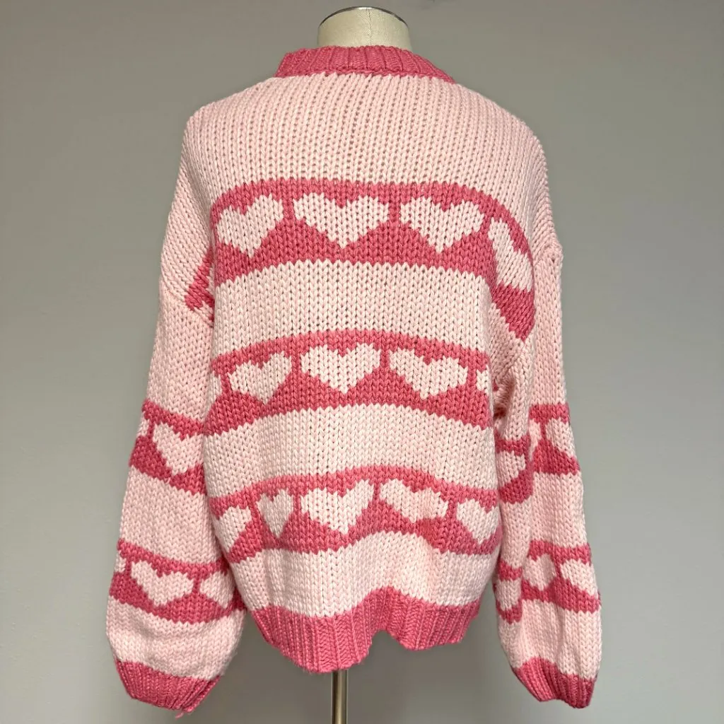 BaeVely Heart Knit Sweater Pink Size M - Image 5