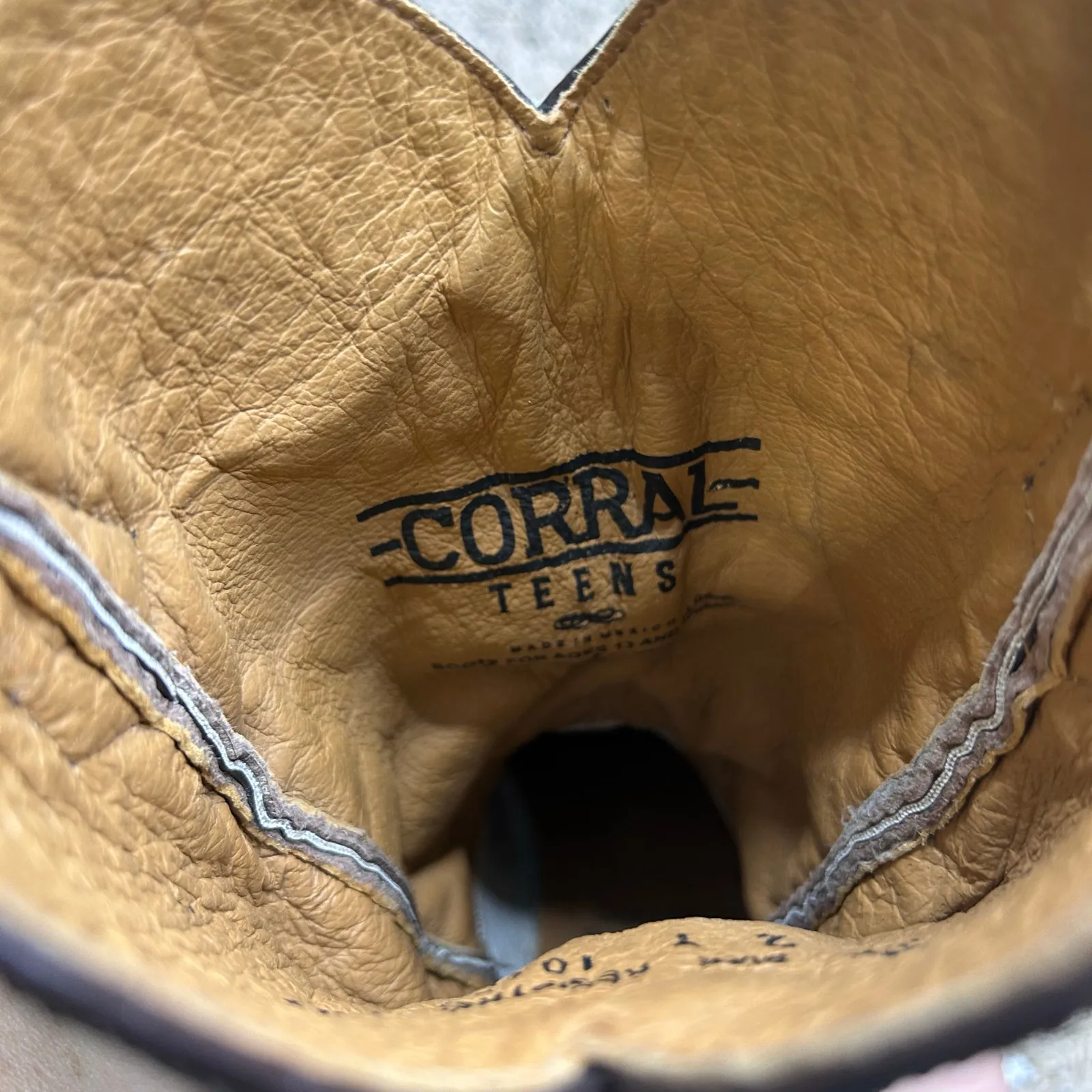 Corral Teens Brown Crater Embroidered Western Boots Square Toe Size 2 - Image 11