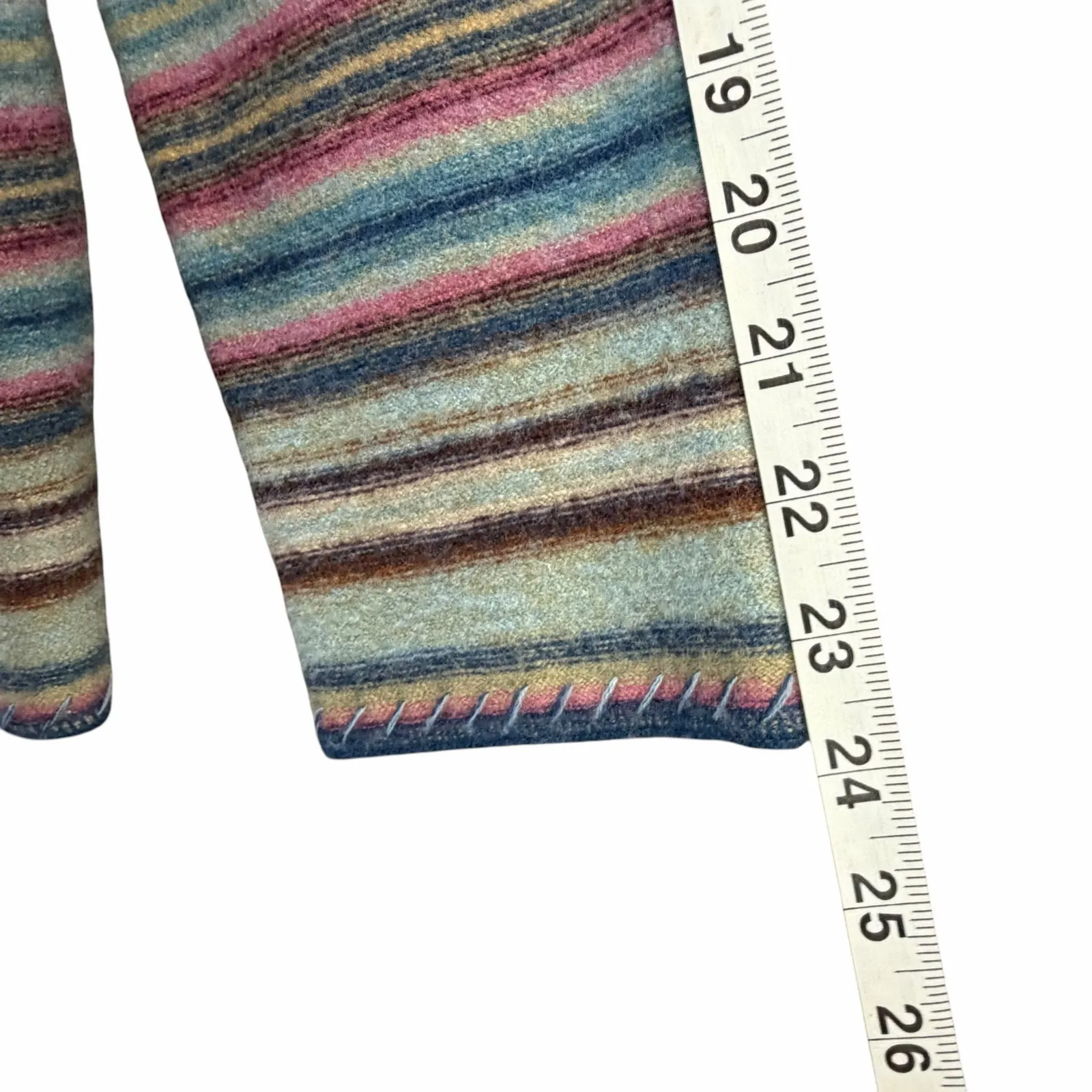 Vintage CLC Wool Sweater Jacket M Rainbow Stripe Shawl Collar Eclectic Boho Blue Size M - Image 9