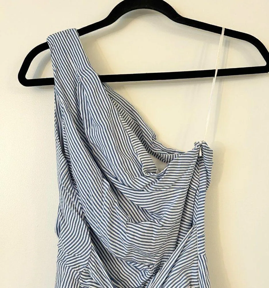 Banana Republic One Shoulder Pleated Fit & Flare Pinstripe Dress Size 4 - Image 5