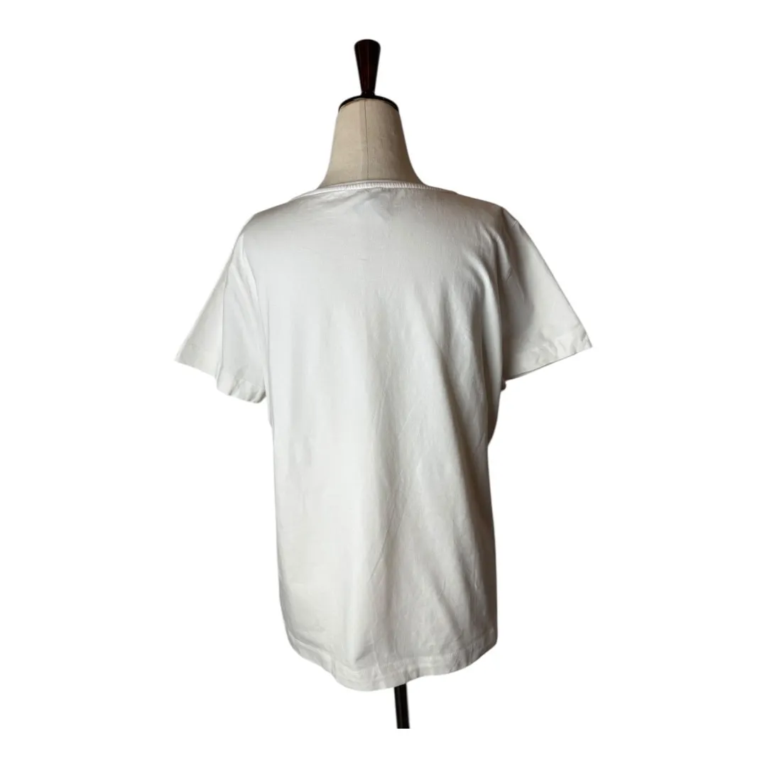 Escada Shirt Women XL White Sequin Logo Short‎ Sleeve Round Neck Tee Luxury - Image 2