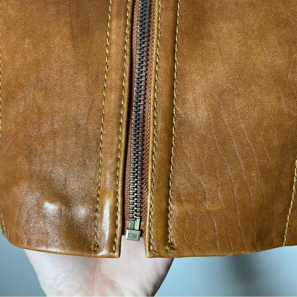 Vintage Anne Klein Longer Line Camel Faux Belted Leather Jacket Sz M - Image 10