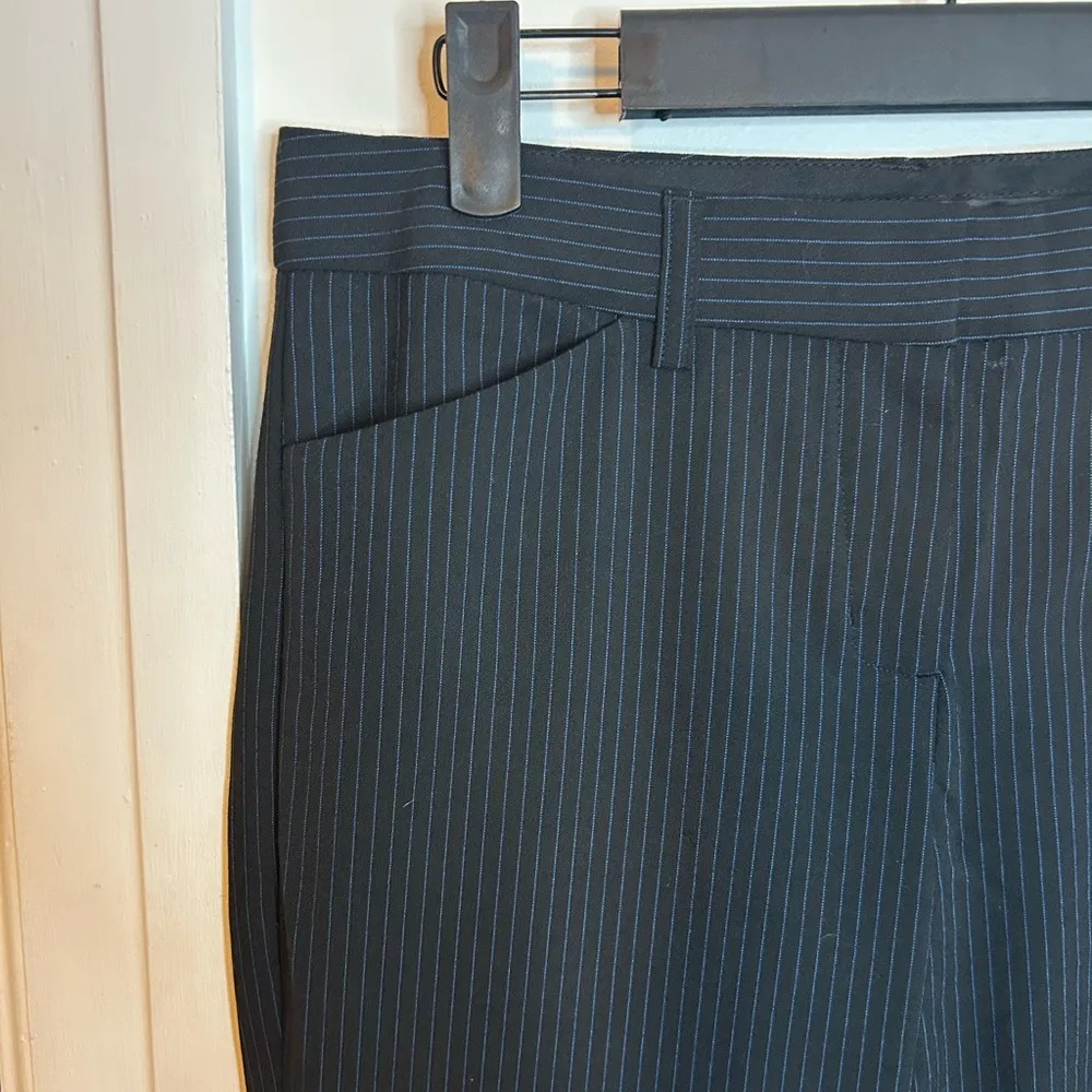 Express Editor Black and Blue Pinstripe Flare Trousers - Image 4