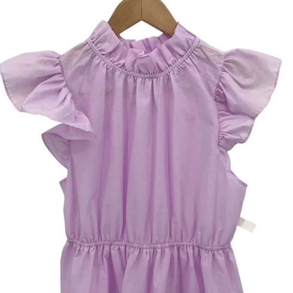 Love Ady Womens Flutter Sleeve High Neck Tiered‎ A Line Dress Purple Medium NWT - Image 3