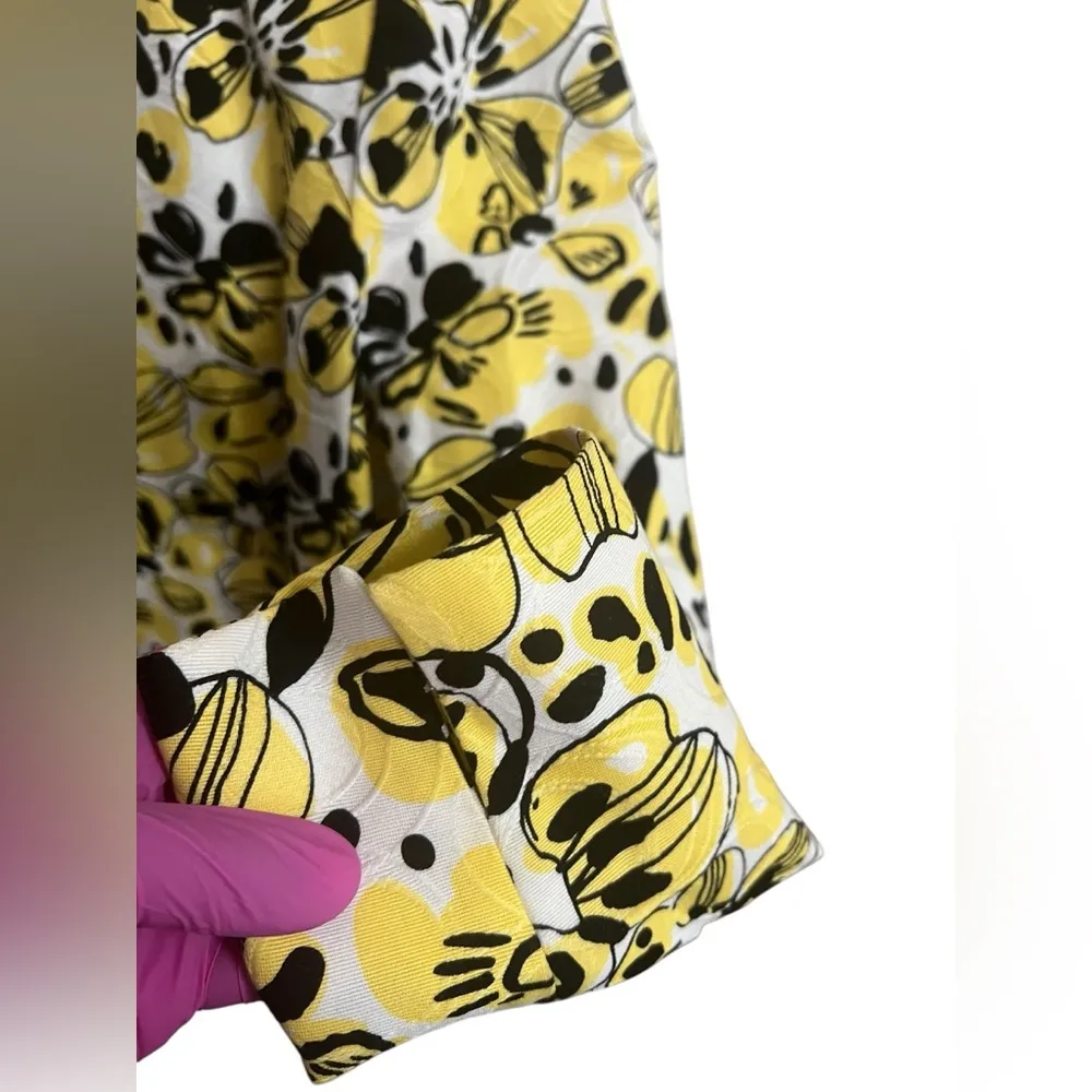 Investments Jacket Blazer Open Front Long sleeve Yellow Floral Cotton Size 12 - Image 4