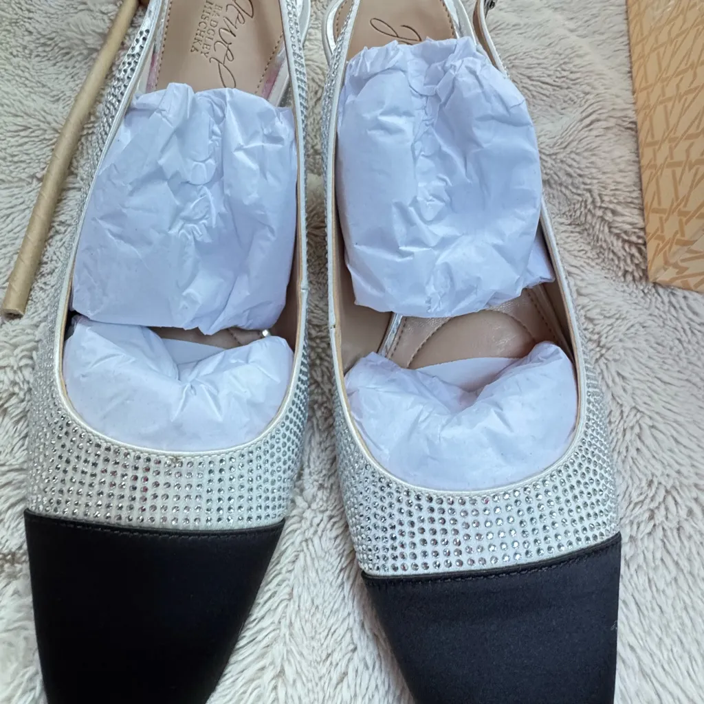 Jewel Badgley Mischka Tatum Slingback Block Heels with Capped Toe size 9 NEW Silver - Image 9