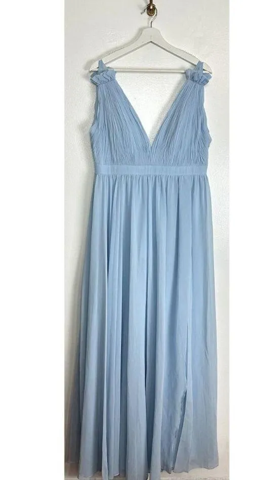 MAC DUGGAL Plunge Neck Chiffon Grecian Gown in Powder Blue Size US 12 - Image 4