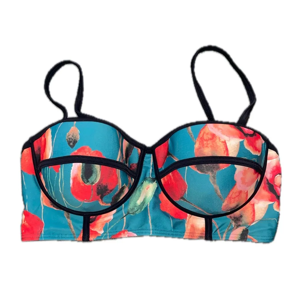 High Dive by ModCloth Floral Retro Bikini Top Size Large NWOT Blue Orange Red - Image 3