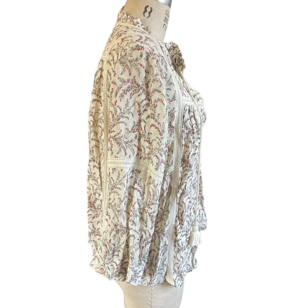ba&sh Emma Floral Boho Peasant Blouse w/ Tassel Ties Size 2/ US 8 - Image 3