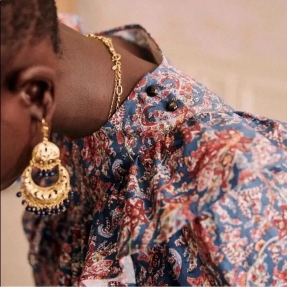 💕SEZANE💕 West Shirt Ranch Marine Multi-Color Paisley Floral Print FR 38 = US 6 - Image 2