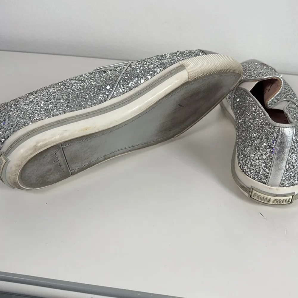 Miu Miu Silver Glitter Slip-On Shoes 37.5 - Image 7