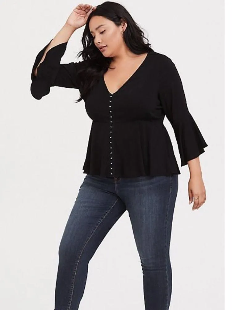 Torrid Black Stretch Challis Bell Sleeve Midi Top Size 00 M/L 11945521 - Image 7