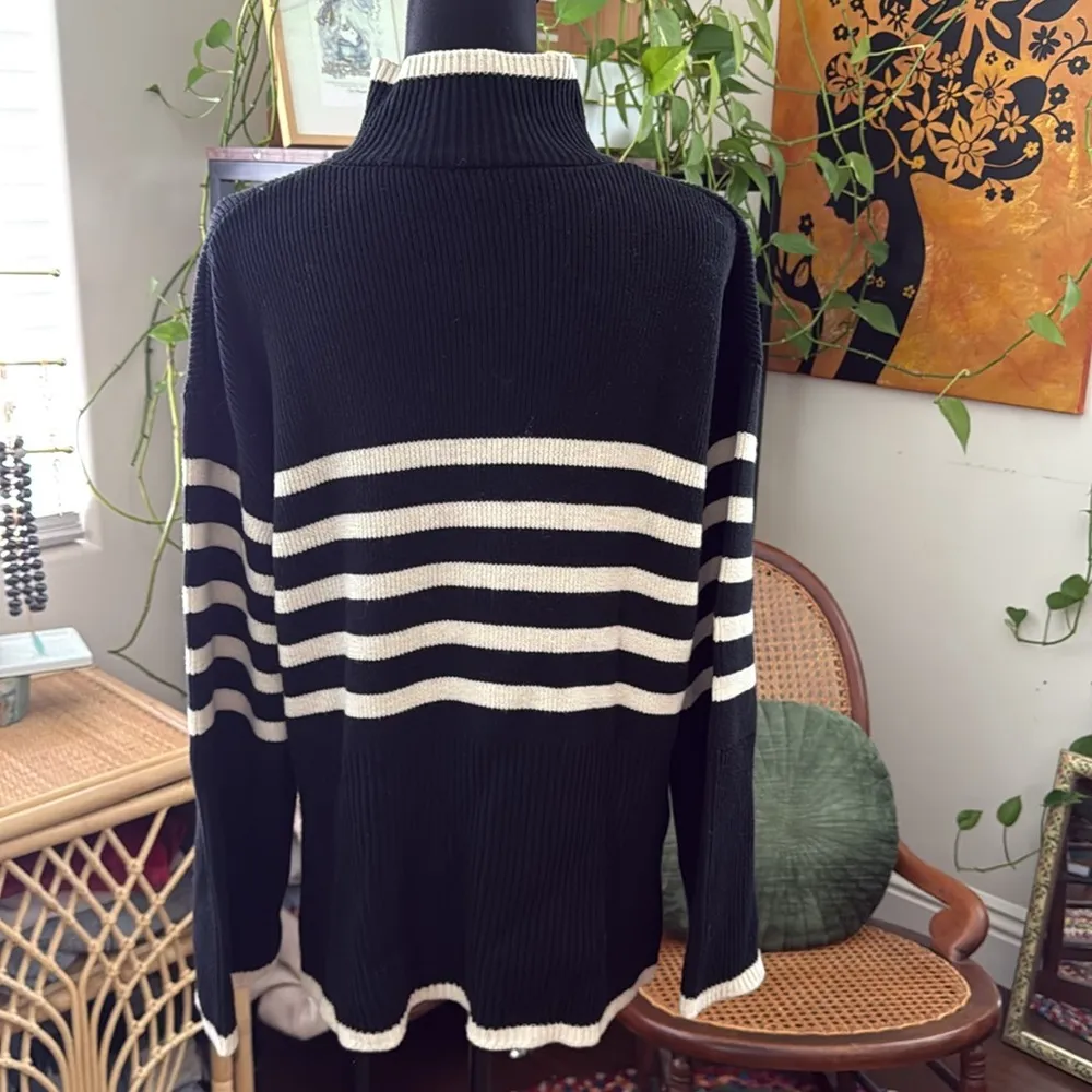 Rails Tessa Black & Ivory Striped Pullover 1/4 Zip High Neck Sweater - Image 2