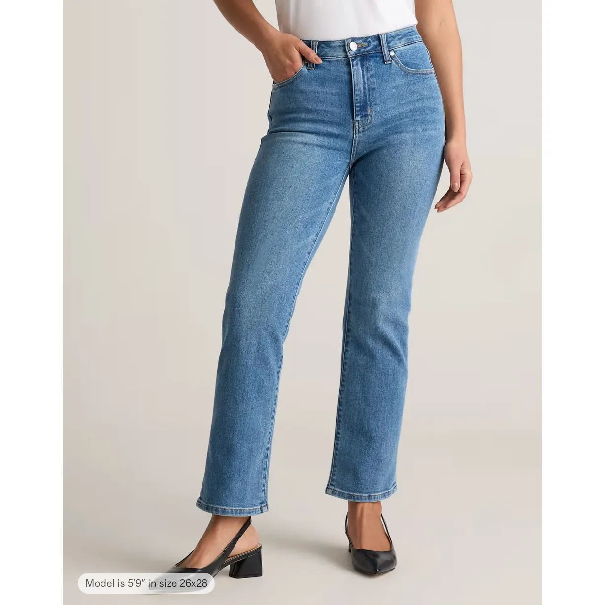 Quince Comfort Stretch High Rise Relaxed Straight Jeans Medium Wash Blue Size 31 - Image 4