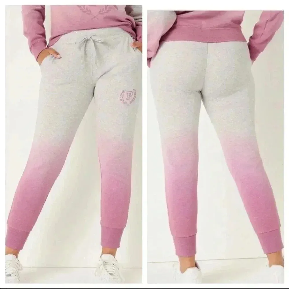 Victoria's Secret Pink Ombre Dip Dye Skinny Joggers Heather Stone Grey Pink XXL - Image 2